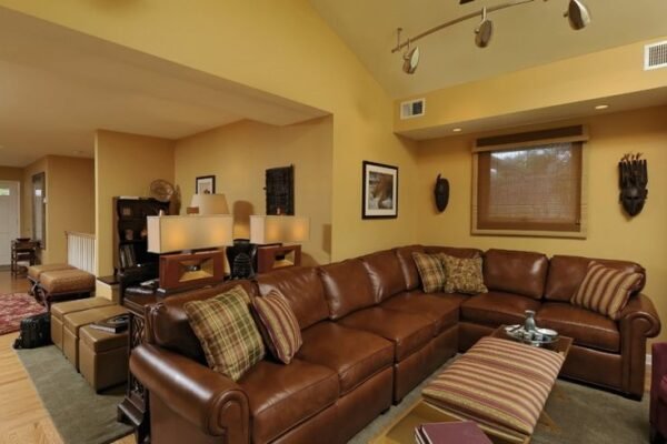 what colour goes with brown leather sofa