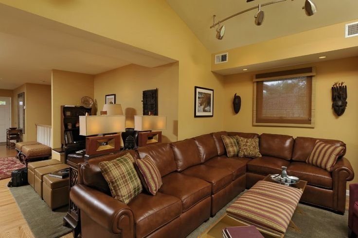 what colour goes with brown leather sofa