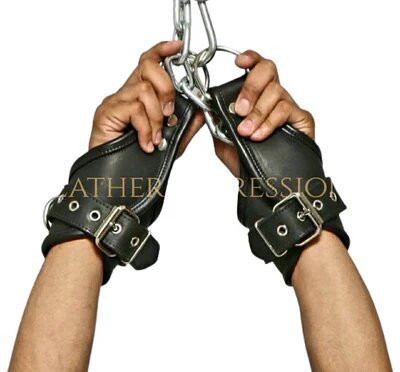 Our Genuine Leather Suspension Hand Wrist Cuffs with Locking Buckles