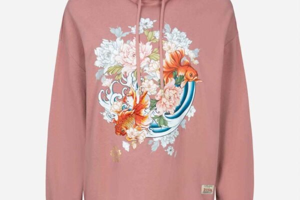 Goldfish and Floral Flow Print Oversized Hoodie (1)