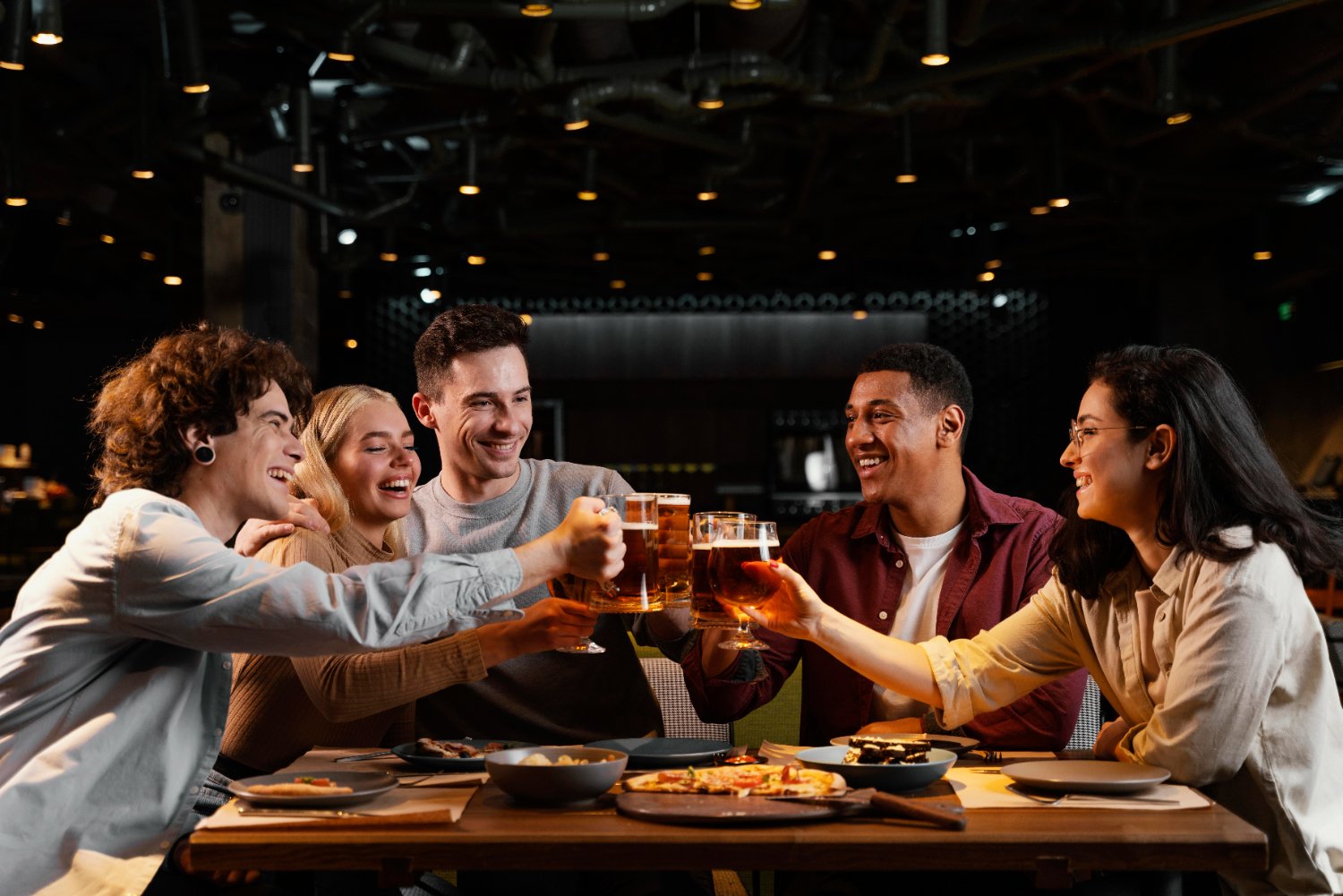 office work colleagues in a pub