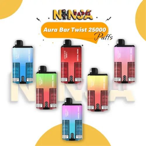 Aura Bar Twist 25000 Puffs showcasing dual-flavor design and sleek aesthetics