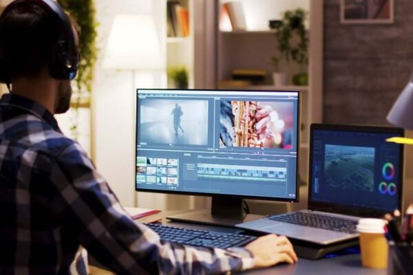 A person editing video in his computer